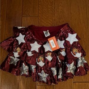 QUEEN OF SPARKLES Burgundy Sequin Star Skirt